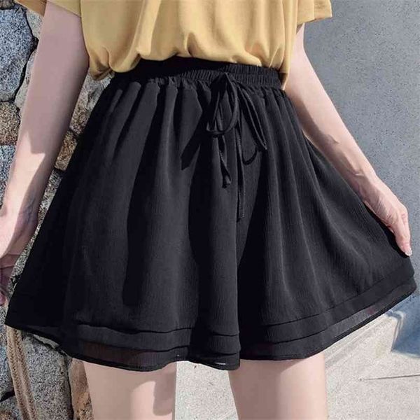 

summer chiffon shorts korean ladies double layer high waist wide leg casual loose skirt short for women 210623, White;black