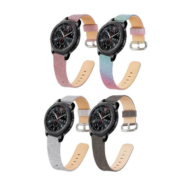

watch bands shiny bling glitter leather band strap for samsung gear s3 frontier classic watch3 45mm replacement 22mm, Black;brown