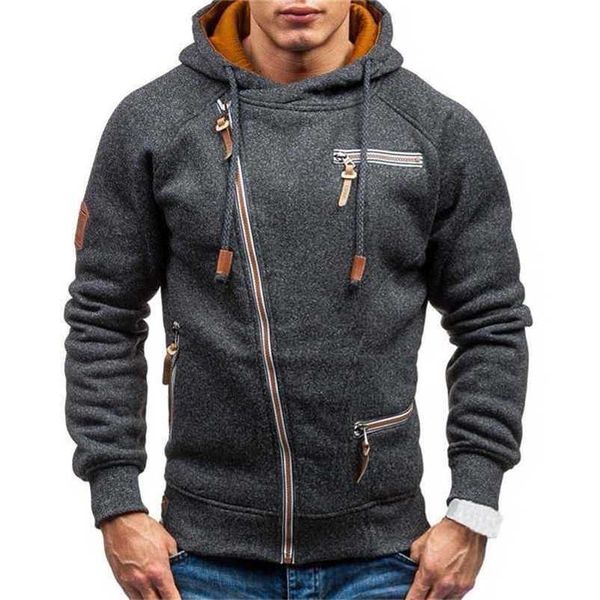 

hoodie men spring casual solid long sleeve mens hoodies sweatshirts slim zipper hoody sweatshirt men hooded streetwear 211116, Black