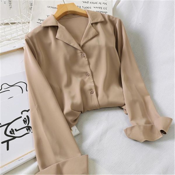 

women's blouses & shirts 11 solid colors female outwear 2021 spring autumn women chiffon blouse office lady v-neck button loose clothi, White