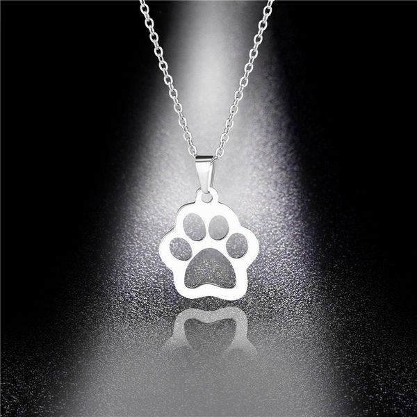 

pendant necklaces titanium steel cat print necklace female fashion animal foot stainless, Silver