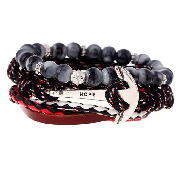

navy wind multiple woven cowhide anchor pirates bracelet fashion sailing women men lovers hand catenary accessories gift link, chain, Black