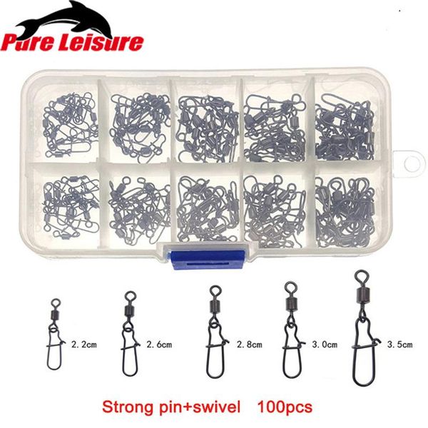 

fishing hooks pureleisure 100pcs/set lead jig head swivel snap rolling connector hooked snaps pin fish hook lure tackle kit