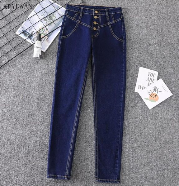 

women's jeans 2021 winter autumn blue high waist stretchy mom with button fashion style plus size 5xl women