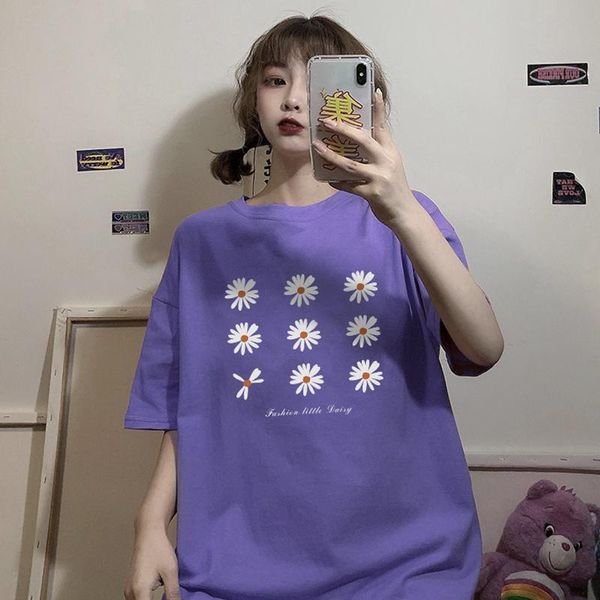 

women's t-shirt ins hipster floral loose t shirts casual style clothing summer oversize korean ladies fashion, White