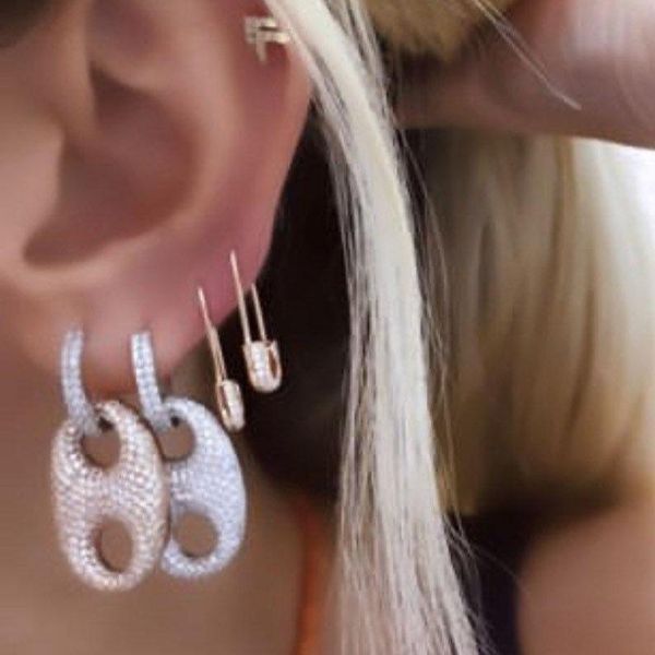 

hoop & huggie 2021 fashion sparking bling cubic zirconia cz paved coffee bean charm gold plated snout earrings women lady trendy jewelry, Golden;silver