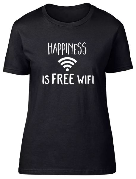 

happiness is wifi womens ladies short sleeve t-shirt, White;black