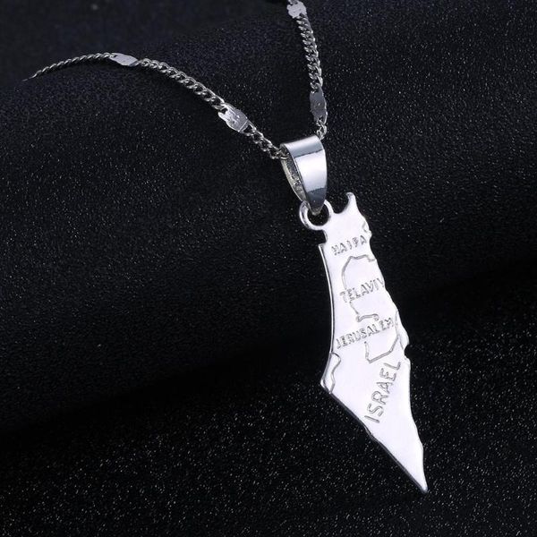 

pendant necklaces silver color israel map women men of chain jewelry