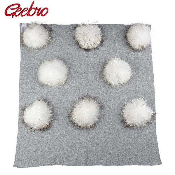 

scarves geebro baby warm wool swaddling blanket born travel solid color sleeping with real fur pompom bedding swaddles wrap, Blue;gray