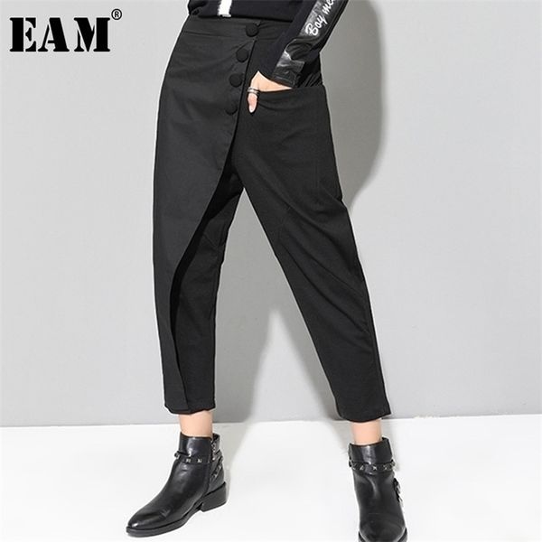 

[eam] spring black loose high waist flat elastic women fashion wide leg ankle-length pants oa870 211124, Black;white