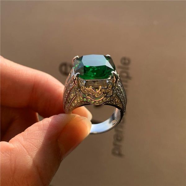 

wedding rings vintage male female green crystal stone ring charm silver color for women men big square zircon engagement, Slivery;golden