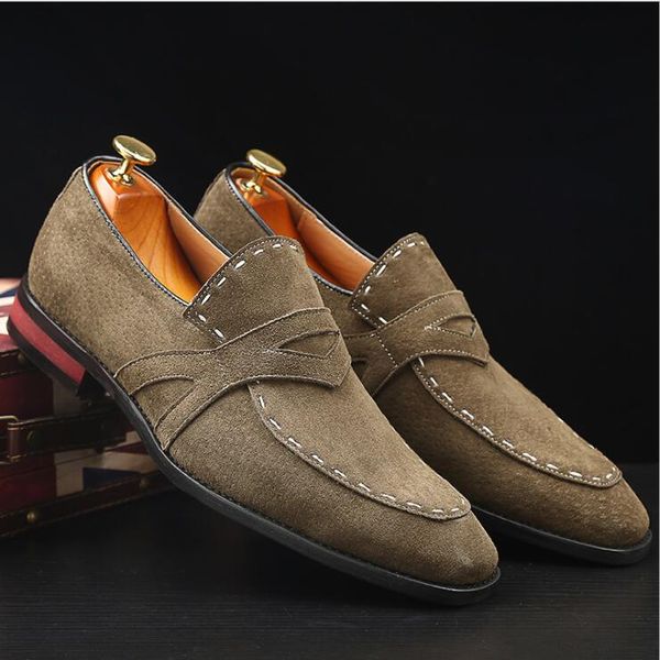 

autumn men formal wedding shoes man fashion comfortable suede loafers luxury designer business shoes large size 37-48, Black