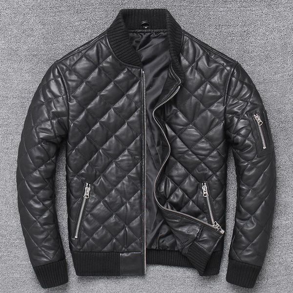 

men's leather & faux genuine jacket men gun jackets parka real fur hood 2021, Black