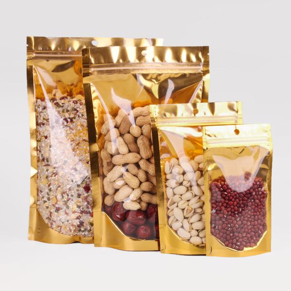 

100pcs golden aluminized ziplock bags translucent tea sealed food bag aluminum foil