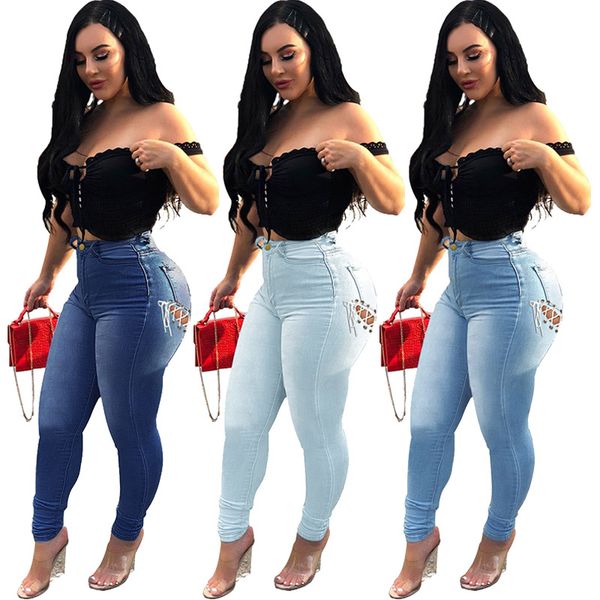 

denim trousers women jeans slim pencil girls pant was lanky waist pants everyday leisure woman street girl 3 colors large size four seasons, Blue