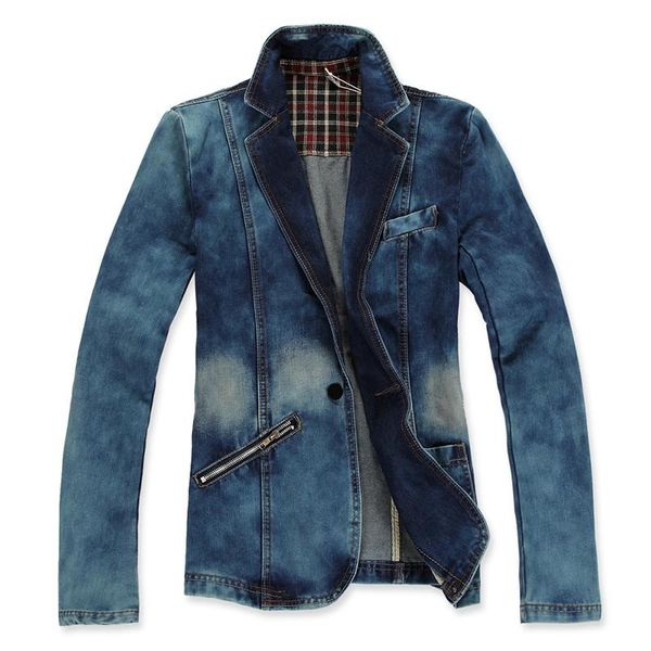 

men's jackets 2021 autumn mens fashion blazer cowboy suit washing a single row buckle long-sleeved denim jacket men, Black;brown