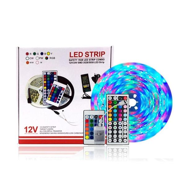 

12v/5m/3528 led light belt waterproof colorful flexible bar rgb44 key controller strip lamp 2a power supply strips