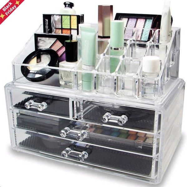 

acrylic multifunction makeup organizer clear jewelry storage box lipstick collection case cosmetic dust-proof boxes & bins