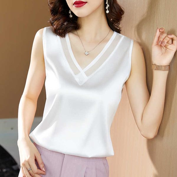 

v-neck embroidery blouses satin blouses women plus size silk blouse lace woman casual solid blusas 13742 210527, White