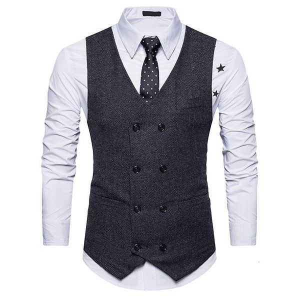 

men's vests men double breasted suit gentlemen casual business sleeveless waistcoat vintage formal blazers vest for wedding party, Black;white