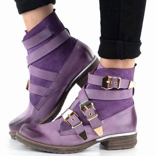 

boots winter women ankle 2021 woman vintage women's metal decoration low heels ladies shoes female short plus size 34-43, Black