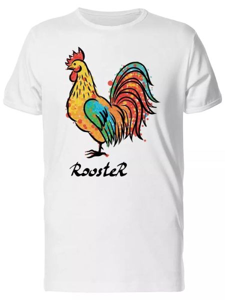 

colored drawing of a rooster men's tee -image by shutterstock, White;black