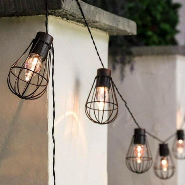 Dekoratif Objeler Figürinler 300 cm LED Açık Asılı Bahçe Masa Lambası Filament Ampul Güneş Fener Demir Dize Işık Çim Peyzaj