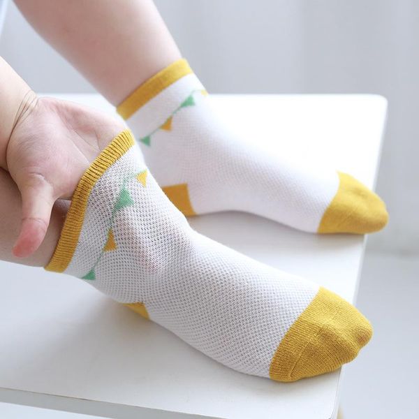 

socks 5 pairs/lot children's spring and summer cute cartoon breathable mesh thin boys girls student for children, Pink;yellow