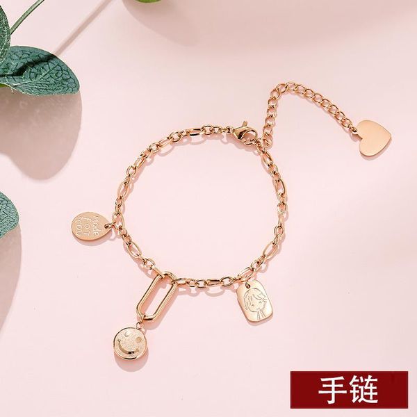 

fashion jewelry, smiling face cartoon avatar titanium steel bracelet, rose gold titanium steel bracelet, Black