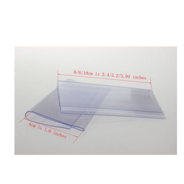 Plástico transparente 10/8/6cmx4cm PVC PROCECT SIGNATELTE ETIFICAÇÃO DO LABELA DO CLIP DO CLIP PARA SUPERMARKET PLATA DE VIDRO DE VIDRO DE MUITO APARCIDO 50PCS