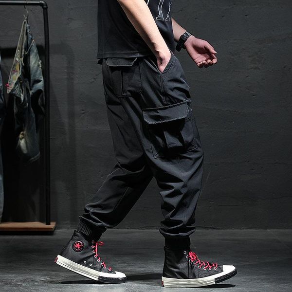 

men's pants 2021 spring summer mens cargo men joggers hip hop streetwear harem jogging trousers for male clothing f30, Black