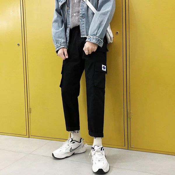 

men's pants loose solid overalls cool outdoor streetwear fashion male summer soft, Black
