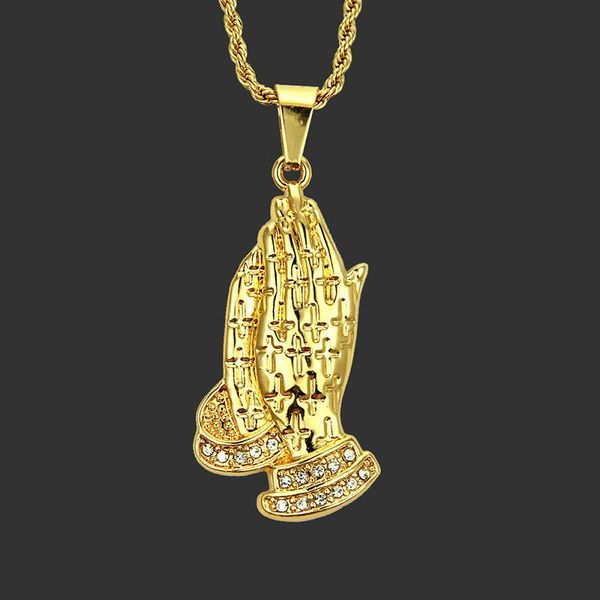 

steampunk men prayer gesture pendant necklace 2021 punk style statement fashion gold long rope chain big gifts necklaces, Silver