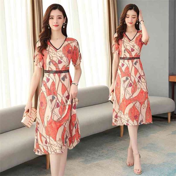 

vintage red print chiffon sweet midi dresses spring summer 4xl plus size runway dress elegant women bodycon party vestidos 210528, Black;gray