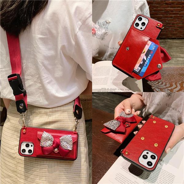 

cell phone pouches case for huawei 2021 luxury lovely fashion p30 p40 mate30 mate40 pro red bowknot diamond package
