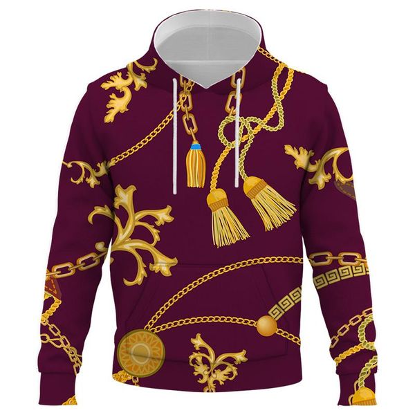 

men's hoodies & sweatshirts 2021 luxurious 3d print gold chain hoodie sweatshirt men long sleeve pullover autumn comfortable clothing, Black