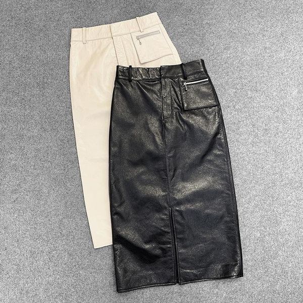 

skirts 2021 style women real aurora sheepskin denim skirt, Black