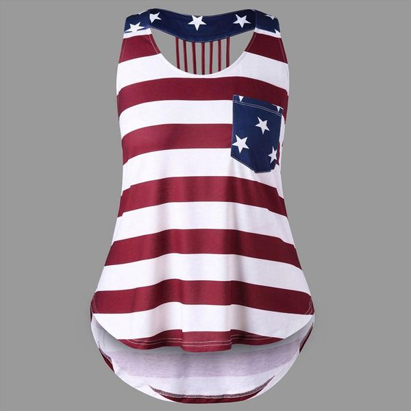

40 casual american flag print womens shirt sleeveless pocket plus size shirts vintage striped patchwork, White