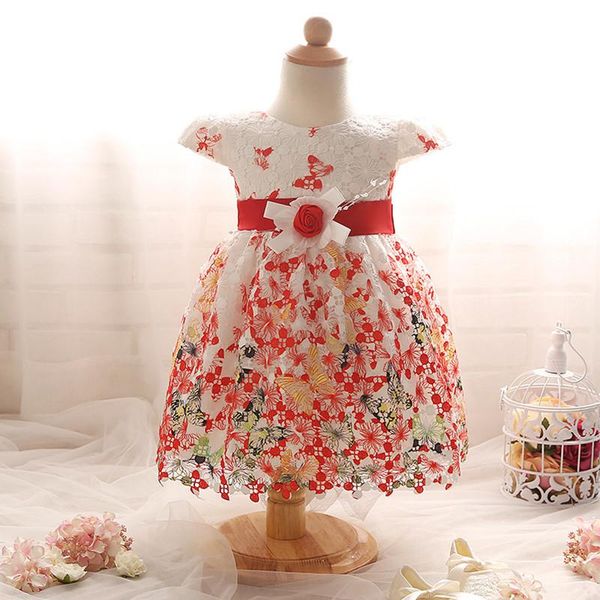 

baby girl dress lace birthday clothes infant bow girls party dresses princess wedding toddler vestido infantil 3m-24m girl's, Red;yellow