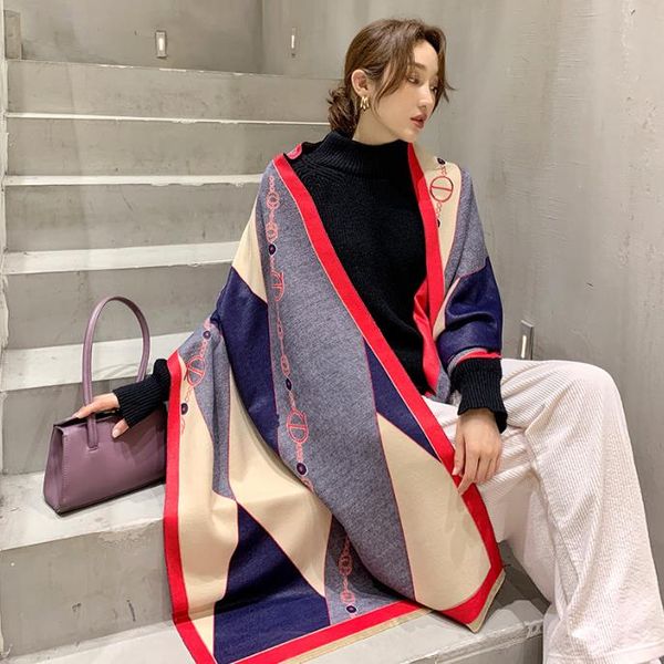 

2020 winter scarf women cashmere scarf new fashion warm foulard lady horse scarves color matching thicken soft shawls wraps, Blue;gray