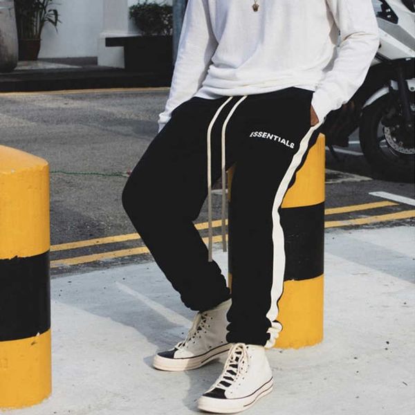 

of wear fog essentials double line men's and women's stitching contrast casual high street pants yiqh, Black