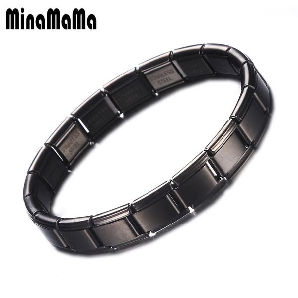 

link, chain black color stainless steel adjustable elastic link bracelet for men women silver simple jewelry