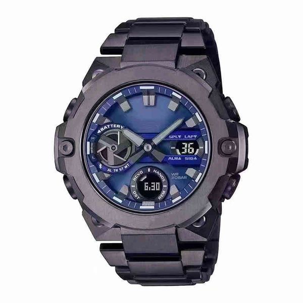 

gst-b400 sports quartz digital men's watch led dual display stainless steel metal dial all functions can be operate, Slivery;brown