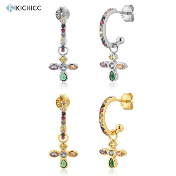 

dangle & chandelier kikichicc 925 sterling silver 2021 rainbow zircon cz cross charm drop earring women wedding jewels gift circle rock punk