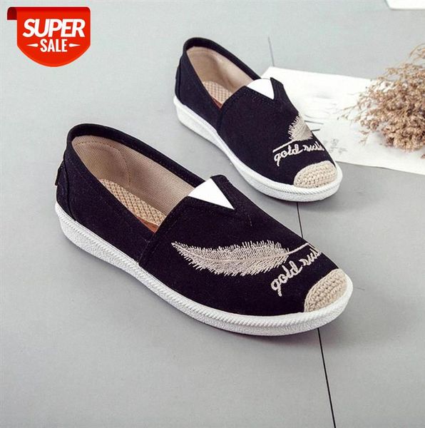 

plus size 35-42 embroider women shoes 2019 loafer casual slip on shoes woman espadrilles hemp canvas flat chaussure #nq8b