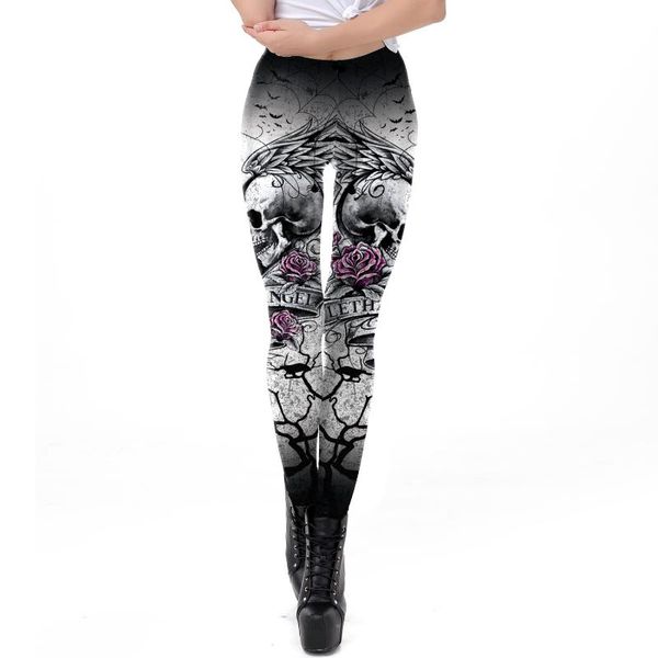 

women's leggings cosplay skull print fashion skinny women pants plus size fitness seam winter woman, Black