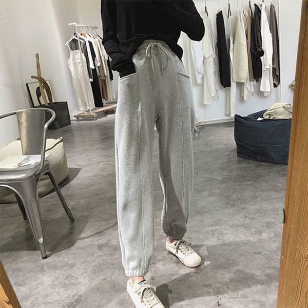 

pants spring korea fashion women elastic waist loose ankle-length gray all-matched casual cotton harem pants v277 8a2e, Black;white