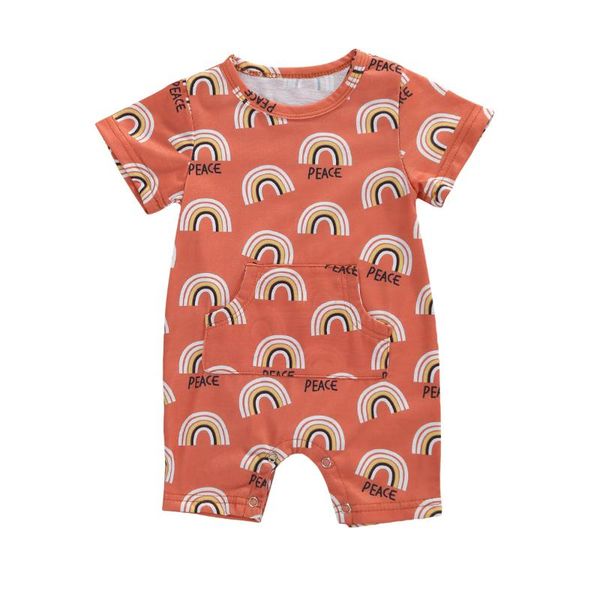 

jumpsuits baby girls rainbow romper one-piece infant girl boy jumpsuit short pants with pockets 2021 summer sale, Blue
