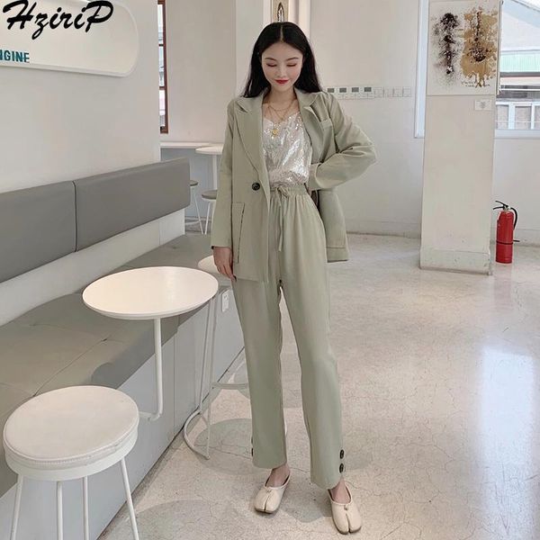 

hzirip women work wear suits 2021 double breasted blazer slim pant jacket and full office lady 2 pieces set women's two piece pants, White