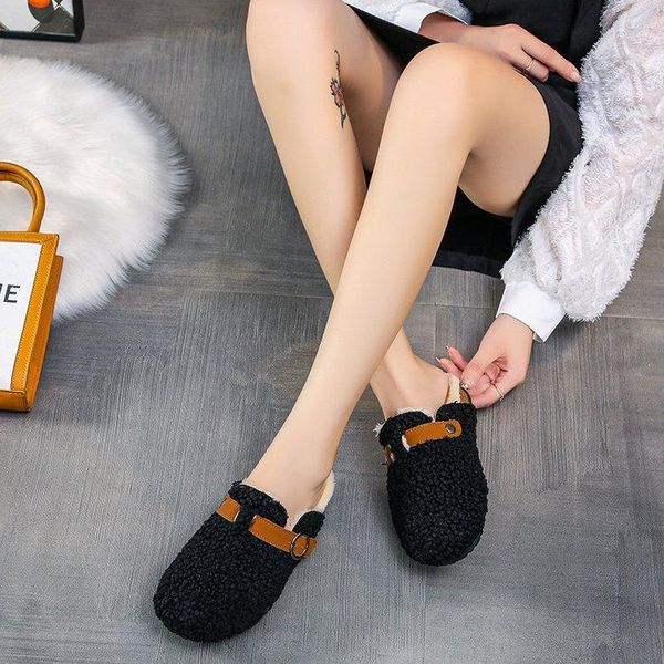 

slippers women's shoes fashion autumn and winter outdoor platform slide flocking pullover plush flat, Black